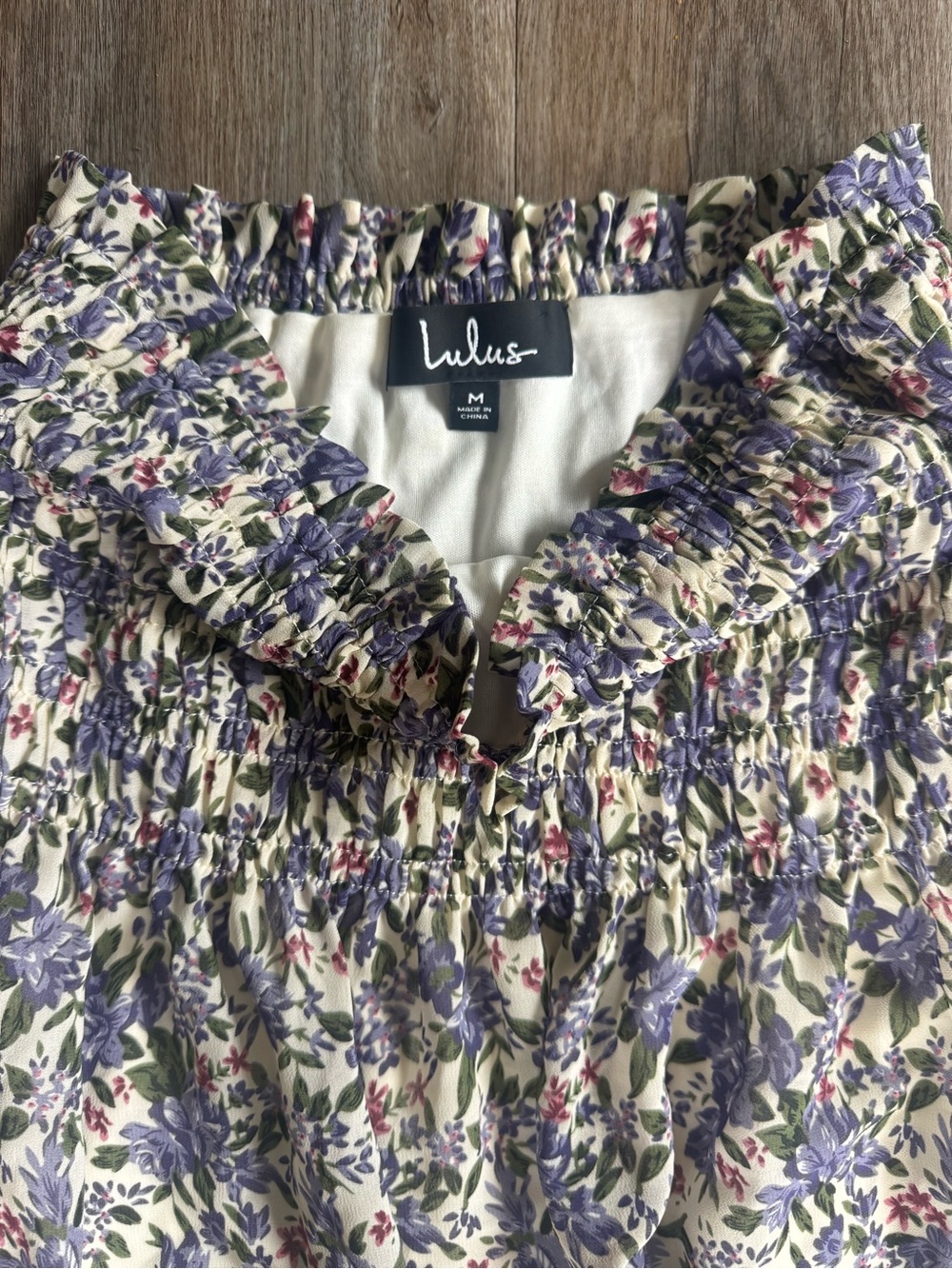 Lulu's Cream Floral Smocked Mini Skirt with Purple Blooms - Picture 2 of 3